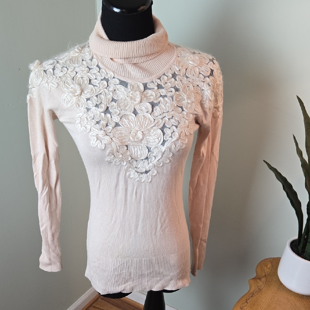 Boston Proper Retro Floral Turtleneck Sweater